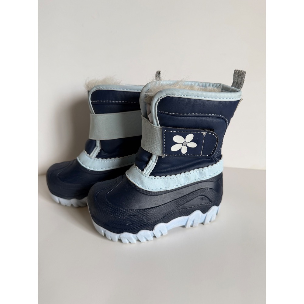 Member's Mark Toddler Girls Size 7/8 Navy Blue Flower Faux Fur Lined Snow Boots